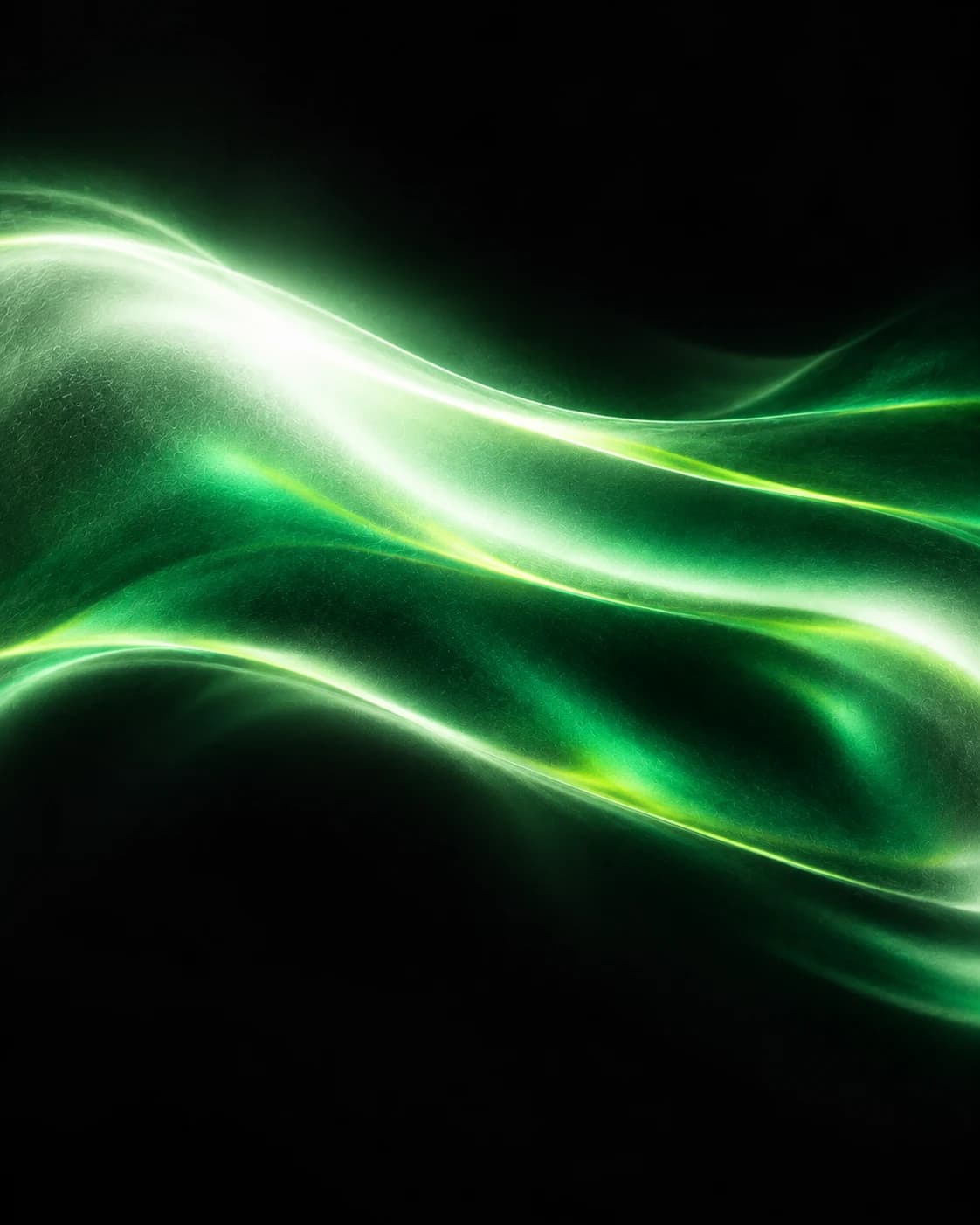 Fluxo abstrato de luz verde-esmeralda, verde-lima e branca, criado para a Auverdev