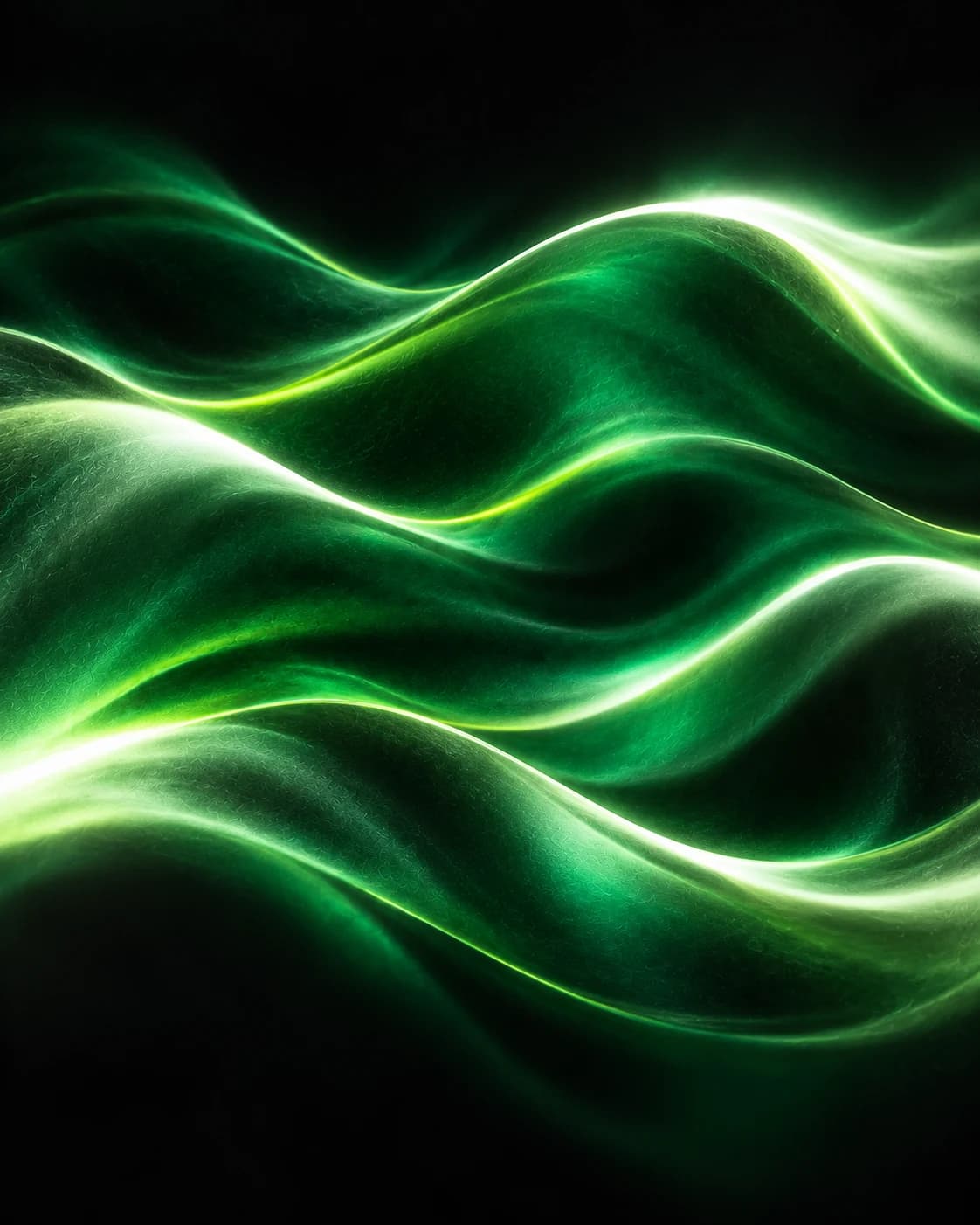 Fluxo abstrato de luz verde-esmeralda, verde-lima e branca, criado para a Auverdev