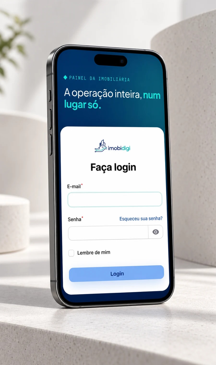 Entrada no painel da imobiliária pelo celular