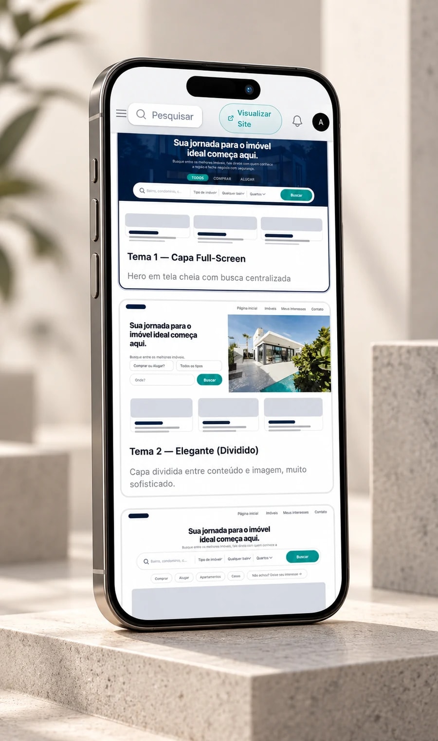 Escolha do tema do site da imobiliária no celular