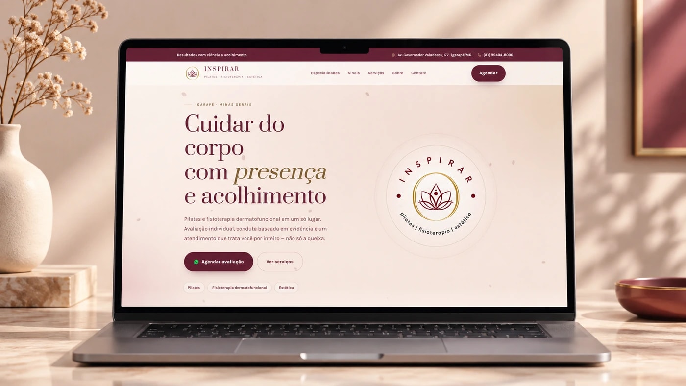 Site do Inspirar Fisiopilates com a chamada do studio e o agendamento de avaliação