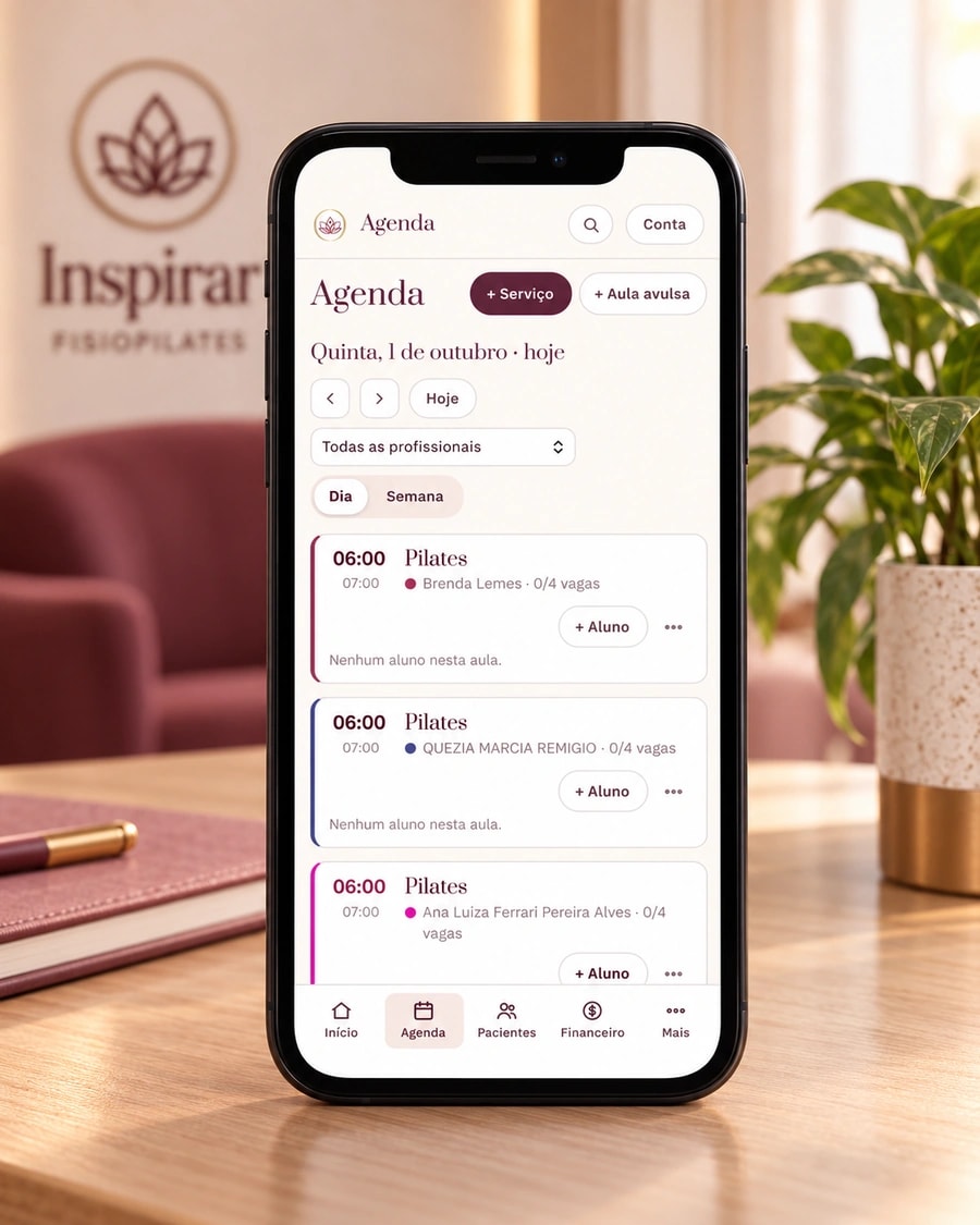Agenda do Inspirar no celular com aulas de pilates por profissional