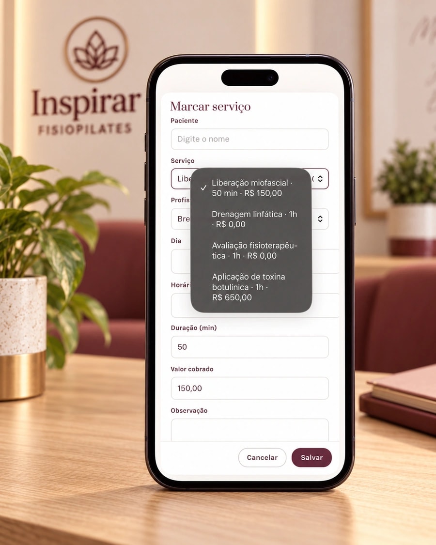 Agendamento de serviço do Inspirar no celular