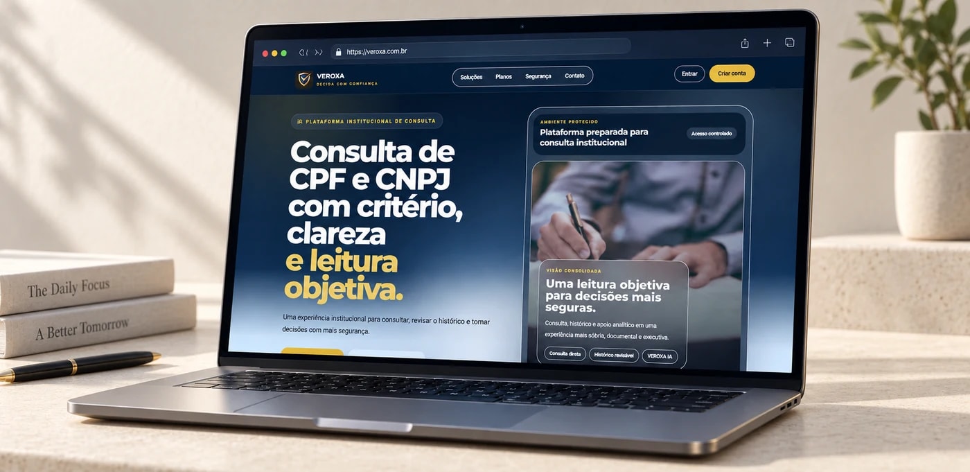Site da Veroxa apresentando a consulta de CPF e CNPJ