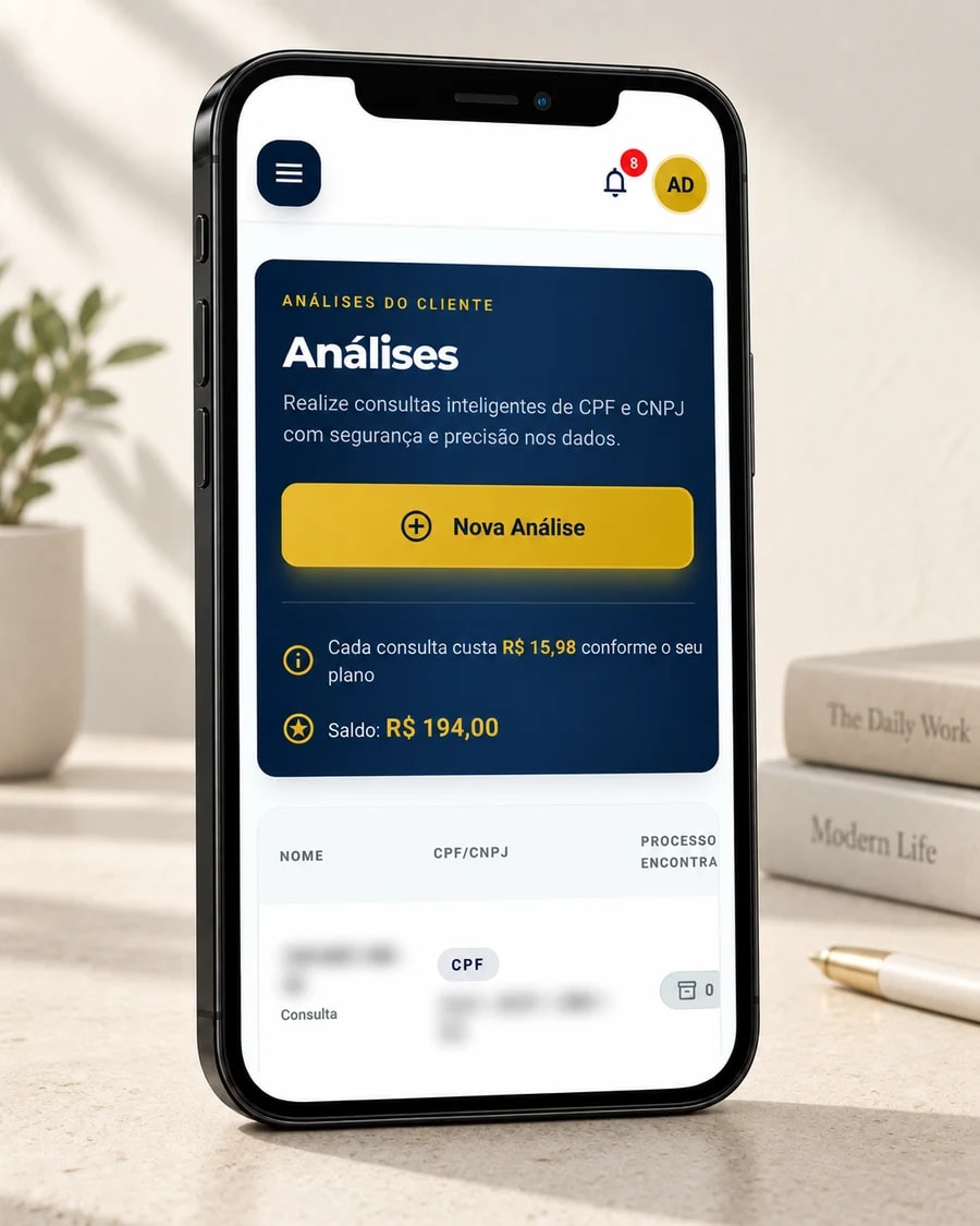 Painel de análises da Veroxa no celular